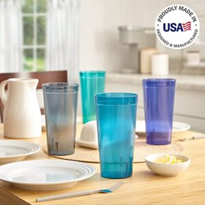 US Acrylic Café Plastic Reusable Tumblers (Set of 12) 32-ounce Iced-Tea Cups, Coastal | Value Set of Restaurant Style Drinking Glasses, Stackable, BPA-free, Made in the USA | Top-rack Dishwasher Safe