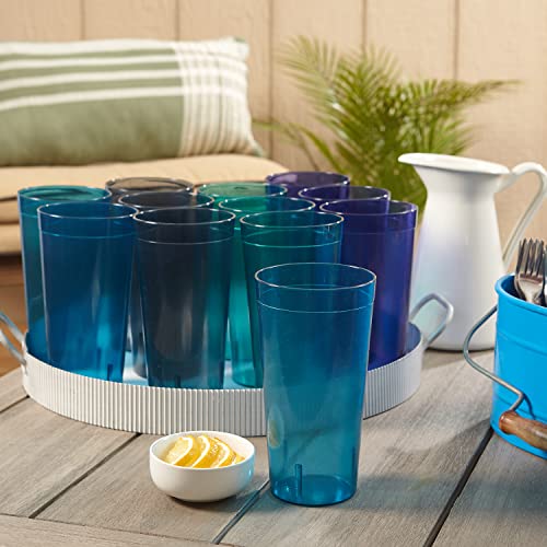 US Acrylic Café Plastic Reusable Tumblers (Set of 12) 32-ounce Iced-Tea Cups, Coastal | Value Set of Restaurant Style Drinking Glasses, Stackable, BPA-free, Made in the USA | Top-rack Dishwasher Safe