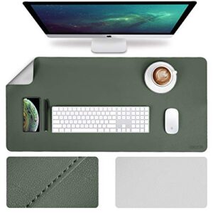 office desk pad desktop protector, upgrade sewing edge 35.4 x 17inch pu leather desk mat, gaming mouse pad, waterproof desk blotter pad, double sides(dark green/gray)