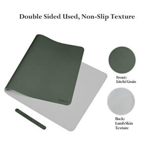 Office Desk Pad Desktop Protector, Upgrade Sewing Edge 35.4 x 17Inch PU Leather Desk Mat, Gaming Mouse Pad, Waterproof Desk Blotter Pad, Double Sides(Dark Green/Gray)