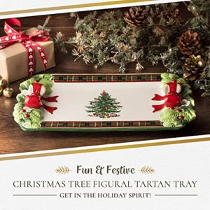 Spode Christmas Tree Figural Tartan Tray | Christmas Serving Tray with Tartan Border | Christmas Tray - Made of Fine Earthenware | Christmas Serving Trays for Serving Food | Dessert Tray - 12"