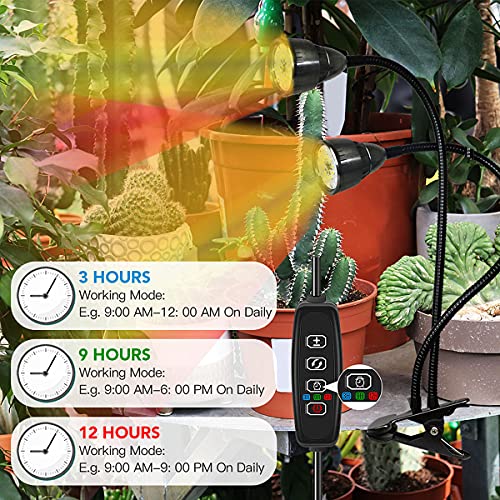 Juhefa Grow Light for Indoor Plants Growing, Gooseneck Clip-on Plant Lamp for Seedlings Succulents Seed Starting,3 Modes & 10-Level Brightness with Timer 3 9 12 Hrs