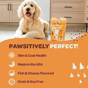 Healthy Dog Skin and Coat Supplement | Nourishing Omega 3 Fish Oil for Dogs Skin and Coat Plus Heart and Joint Support with EPA DHA & Vitamin E | Mange Allergy & Itchy Skin Relief for Dogs | 90 Chews