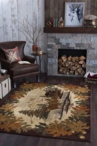 oak deer brown 5x7 area rug cabin for living room - bedroom or diningroom - lodge, novelty deer syle farmhouse rugs & rustic indoor carpet
