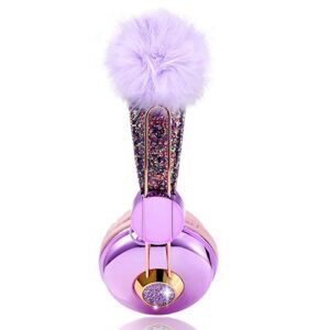 Beluky--Tech Kids Headphones Girls Glitter Bear Ear Volume Limiting Adjustable Cute Anime Wired Headphones for Girls Boys School (Purple-Bear Ear)