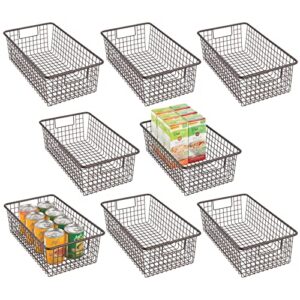 mdesign metal wire food storage basket organizer with handles for organizing kitchen cabinets, pantry shelf, bathroom, laundry room, closets, garage - omni collection, 8 pack, bronze
