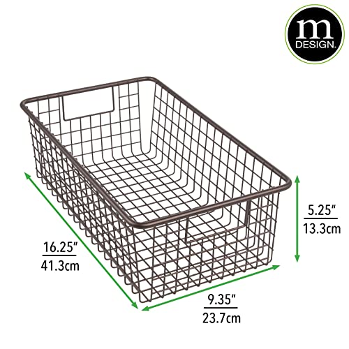 mDesign Metal Wire Food Storage Basket Organizer with Handles for Organizing Kitchen Cabinets, Pantry Shelf, Bathroom, Laundry Room, Closets, Garage - Omni Collection, 8 Pack, Bronze