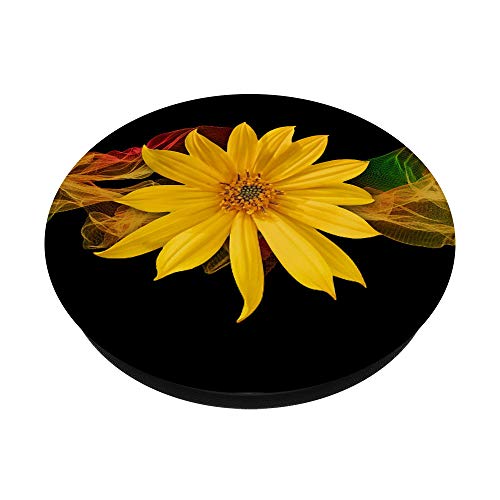 Cellphone Holder Pop Out Knob Floral Sunflower Design Black PopSockets PopGrip: Swappable Grip for Phones & Tablets