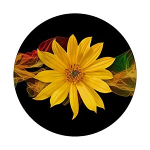 Cellphone Holder Pop Out Knob Floral Sunflower Design Black PopSockets PopGrip: Swappable Grip for Phones & Tablets