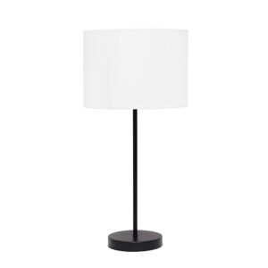 simple designs lt2040-baw 23" tall contemporary standard metal stick lamp with round base and drum fabric shade for home décor, bedroom, office, dorm, living room, entryway, foyer, black & white