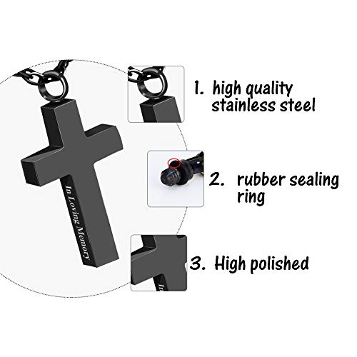 Cremation Cross Necklace for Ashes Stainless Steel Cross Urn Pendant Ashes Holder Memorial Jewelry-In Loving Memory(Black)