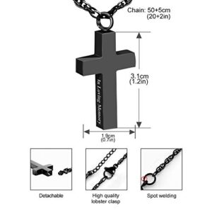 Cremation Cross Necklace for Ashes Stainless Steel Cross Urn Pendant Ashes Holder Memorial Jewelry-In Loving Memory(Black)