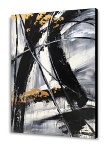 yihui arts canvas wall art decor hand painted black and white abstract painting large art pictures modern artwork for living room bedroom office decor (24x36in)
