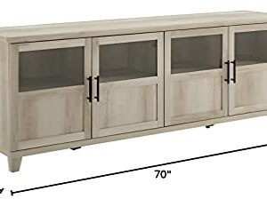 Walker Edison Farmhouse Glass and Wood TV Stand for TV's up to 80" Universal TV Stand for Flat Screen Living Room Storage Cabinets and Shelves Entertainment Center, 70 Inch, White Oak