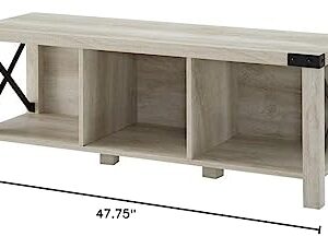 Walker Edison Sedalia Modern Farmhouse Metal X Entryway Bench, 48 Inch, White Oak