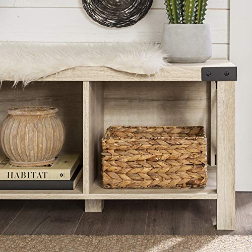 Walker Edison Sedalia Modern Farmhouse Metal X Entryway Bench, 48 Inch, White Oak