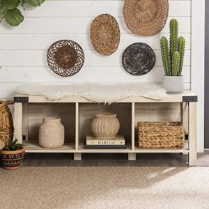 Walker Edison Sedalia Modern Farmhouse Metal X Entryway Bench, 48 Inch, White Oak