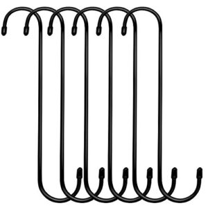esfun 6 pack 10 inch extra large s hooks black heavy duty long s hooks for hanging plant extension hooks for kitchenware,utensils,pergola,closet,flower basket,garden,patio,indoor outdoor uses