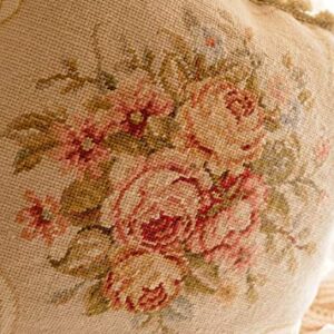 Fine Home Crafts 16" Shabby Chic Victorian Hand Crafted Vintage Rose Needlepoint Pillow Cushion Cover