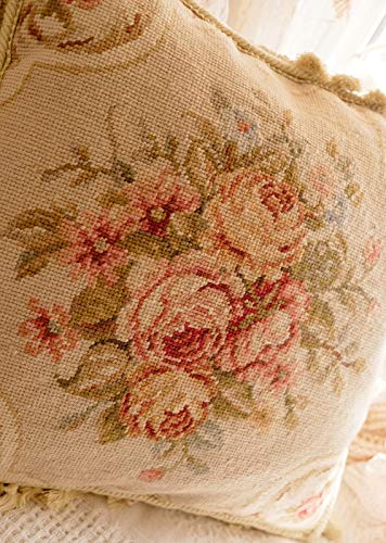 Fine Home Crafts 16" Shabby Chic Victorian Hand Crafted Vintage Rose Needlepoint Pillow Cushion Cover