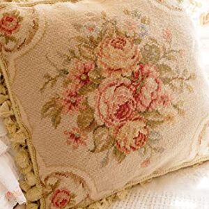 Fine Home Crafts 16" Shabby Chic Victorian Hand Crafted Vintage Rose Needlepoint Pillow Cushion Cover