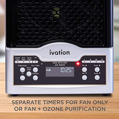 Ivation 5-in-1 HEPA Air Purifier & Ozone Generator W/Digital Display Timer and Remote, Ionizer & Deodorizer 3,700 Sq/Ft – HEPA, Carbon and Photocatalytic Filters, UV Light and Negative Ion Generator