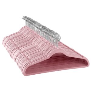 elama 100 piece set of velvet slim profile heavy duty felt hangers with stainless steel swivel hooks in pink