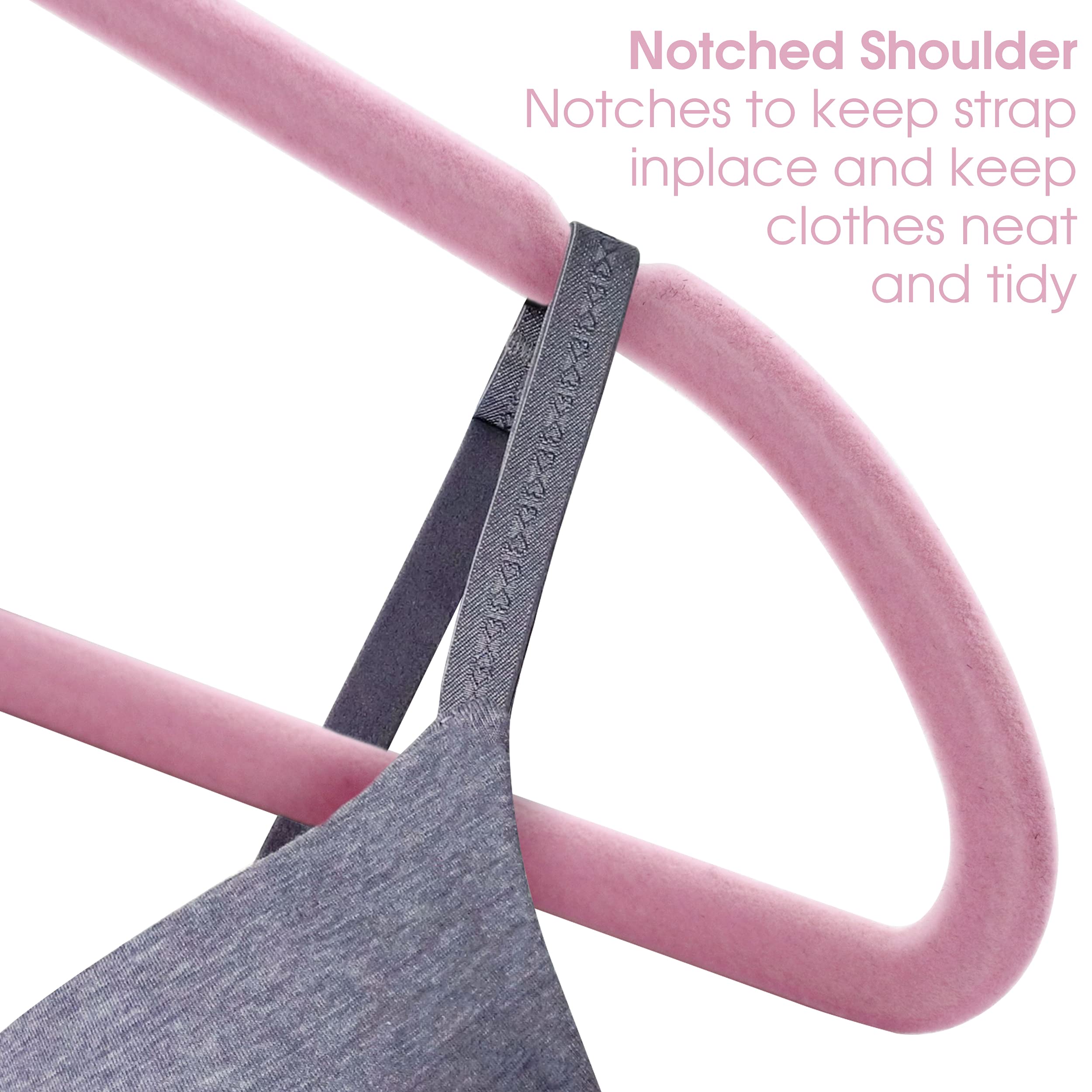 Elama 100 Piece Set of Velvet Slim Profile Heavy Duty Felt Hangers with Stainless Steel Swivel Hooks in Pink