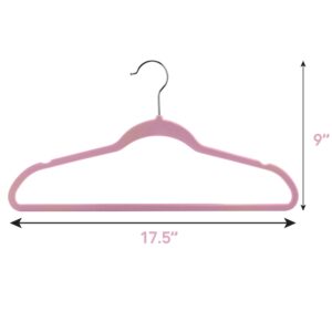 Elama 100 Piece Set of Velvet Slim Profile Heavy Duty Felt Hangers with Stainless Steel Swivel Hooks in Pink