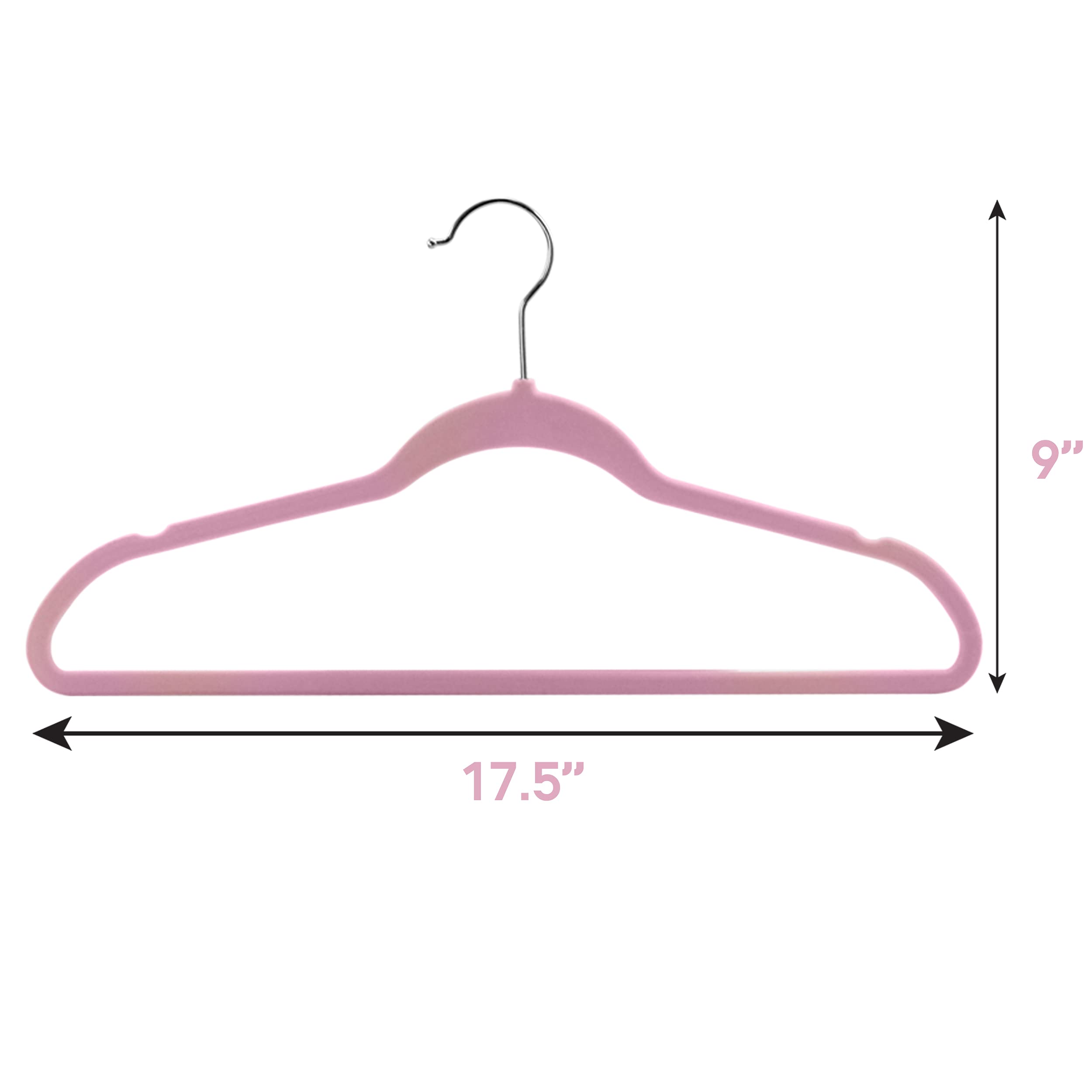 Elama 100 Piece Set of Velvet Slim Profile Heavy Duty Felt Hangers with Stainless Steel Swivel Hooks in Pink