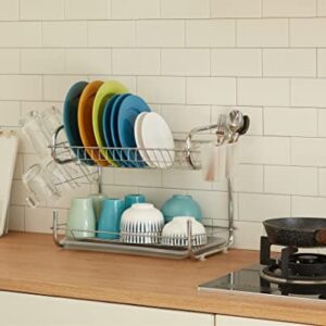 Naturous Dish Drying Rack 2 Tier, Kitchen Dish Rack with Drainboard