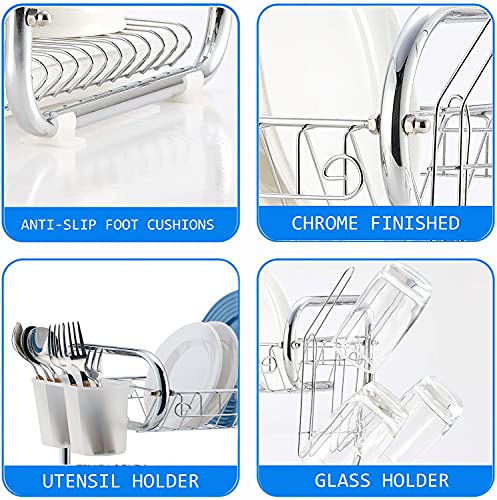 Naturous Dish Drying Rack 2 Tier, Kitchen Dish Rack with Drainboard