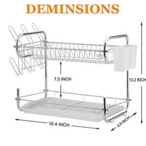 Naturous Dish Drying Rack 2 Tier, Kitchen Dish Rack with Drainboard