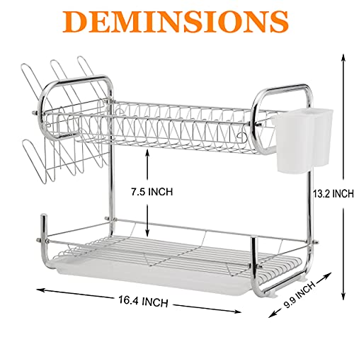 Naturous Dish Drying Rack 2 Tier, Kitchen Dish Rack with Drainboard