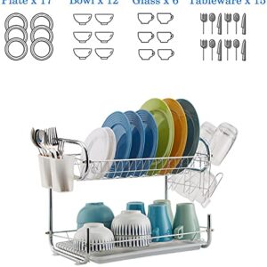 Naturous Dish Drying Rack 2 Tier, Kitchen Dish Rack with Drainboard