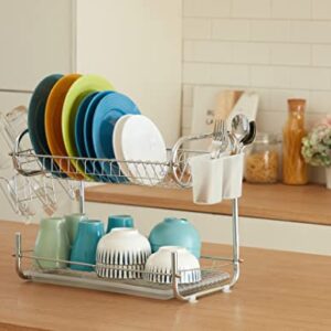 Naturous Dish Drying Rack 2 Tier, Kitchen Dish Rack with Drainboard