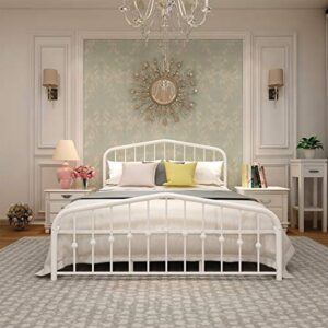 alazyhome metal bed frame queen size platform no box spring needed with vintage headboard and footboard premium steel slat support mattress foundation white