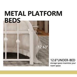 alazyhome Metal Bed Frame Queen Size Platform No Box Spring Needed with Vintage Headboard and Footboard Premium Steel Slat Support Mattress Foundation White