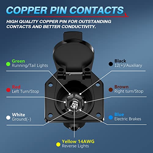 MICTUNING 7 Way Trailer Plug Socket Extension Cable - 7 Blade Trailer Wiring Connector Cord Wire 3ft 10-14 AWG