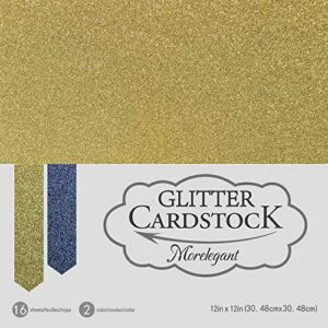 16 Pcs Gold and Black Glitter Cardstock 12x12, 250gsm Heavy Cardstock Paper for DIY Craft Making Cake Topper Flowers Invitation Cards Party Banner Party Decoration, 16 Sheets, 2 Colors