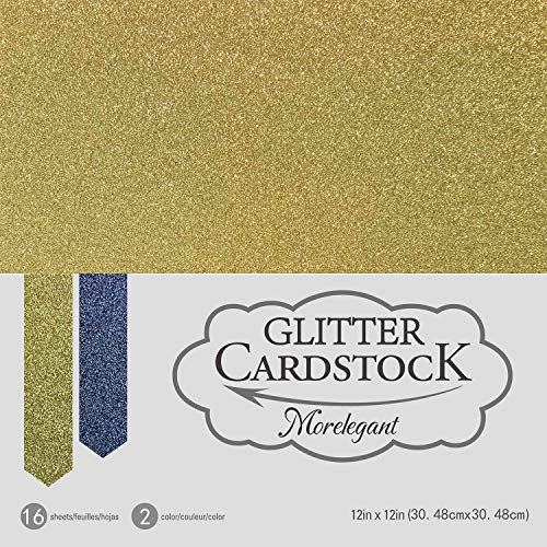 16 Pcs Gold and Black Glitter Cardstock 12x12, 250gsm Heavy Cardstock Paper for DIY Craft Making Cake Topper Flowers Invitation Cards Party Banner Party Decoration, 16 Sheets, 2 Colors