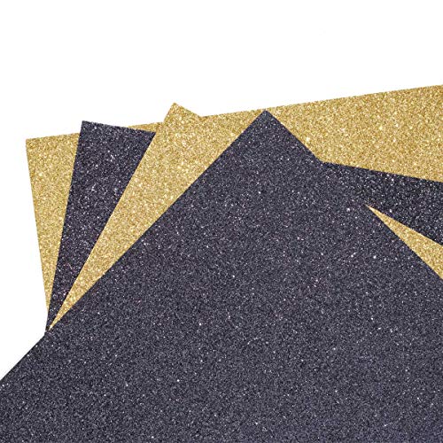 16 Pcs Gold and Black Glitter Cardstock 12x12, 250gsm Heavy Cardstock Paper for DIY Craft Making Cake Topper Flowers Invitation Cards Party Banner Party Decoration, 16 Sheets, 2 Colors