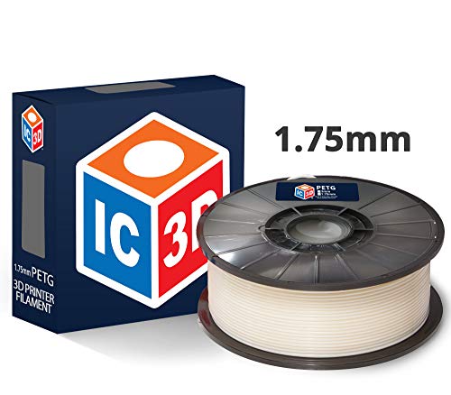 IC3D White 1.75mm PETG 3D Printer Filament - 1kg Spool - Dimensional Accuracy +/- 0.05mm - Professional Grade 3D Printing Filament - Made in USA