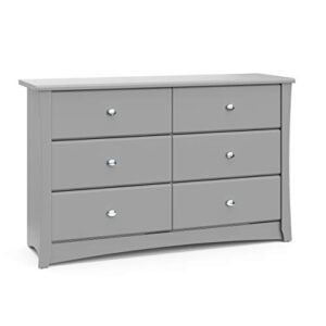 storkcraft crescent 6 drawer double dresser (pebble gray) – greenguard gold certified, for nursery, dresser, kids nursery organizer, chest of drawers