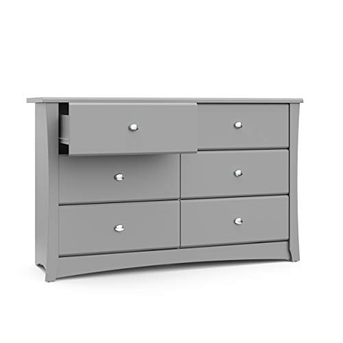 Storkcraft Crescent 6 Drawer Double Dresser (Pebble Gray) – GREENGUARD Gold Certified, For Nursery, Dresser, Kids Nursery Organizer, Chest of Drawers