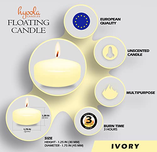HYOOLA Premium Ivory Floating Candles 1.75 Inch - 3 Hour - 40 Pack - European Made