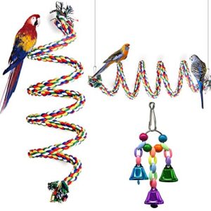 ginxia parrot rope perch cotton rope bird perch with bell climbing stand bar bird bungee toy parrot chew toys (43")