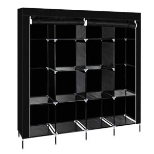 knocbel 67" tall freestanding closet organzier clothes garment rack dustproof & waterproof fabric cover with storage shelves 2 hanging rods & 4 side pockets (black)