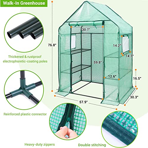 Ohuhu Greenhouse for Outdoors with Mesh Side Windows, 3 Tiers 4 Shelves Small Walk-In Green House Plant Stands Plastic PE Cover Outside Portable Warm House for Seedling Flowers Growing, 4.8x2.5x6.4 FT