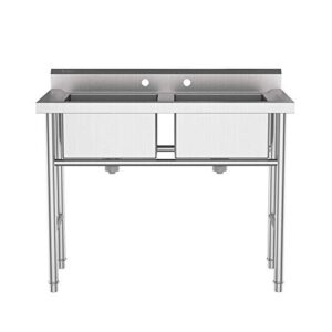 Bonnlo Commercial 304 Stainless Steel Sink 2 Compartment Free Standing Utility Sink for Garage, Restaurant, Kitchen, Laundry Room, Outdoor, 35.8" W x 21.3" D x 40" H